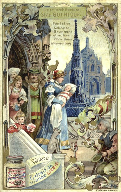 哥特式建筑; Schoener Brunnen喷泉和纽伦堡Frauenkirche（chromolitho） 作者 欧洲学校